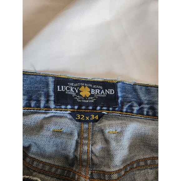 Lucky Brand 455 Relaxed Bootcut Wide Leg Jeans Men's 32X34 Distressed Denim USA - Picture 3 of 14